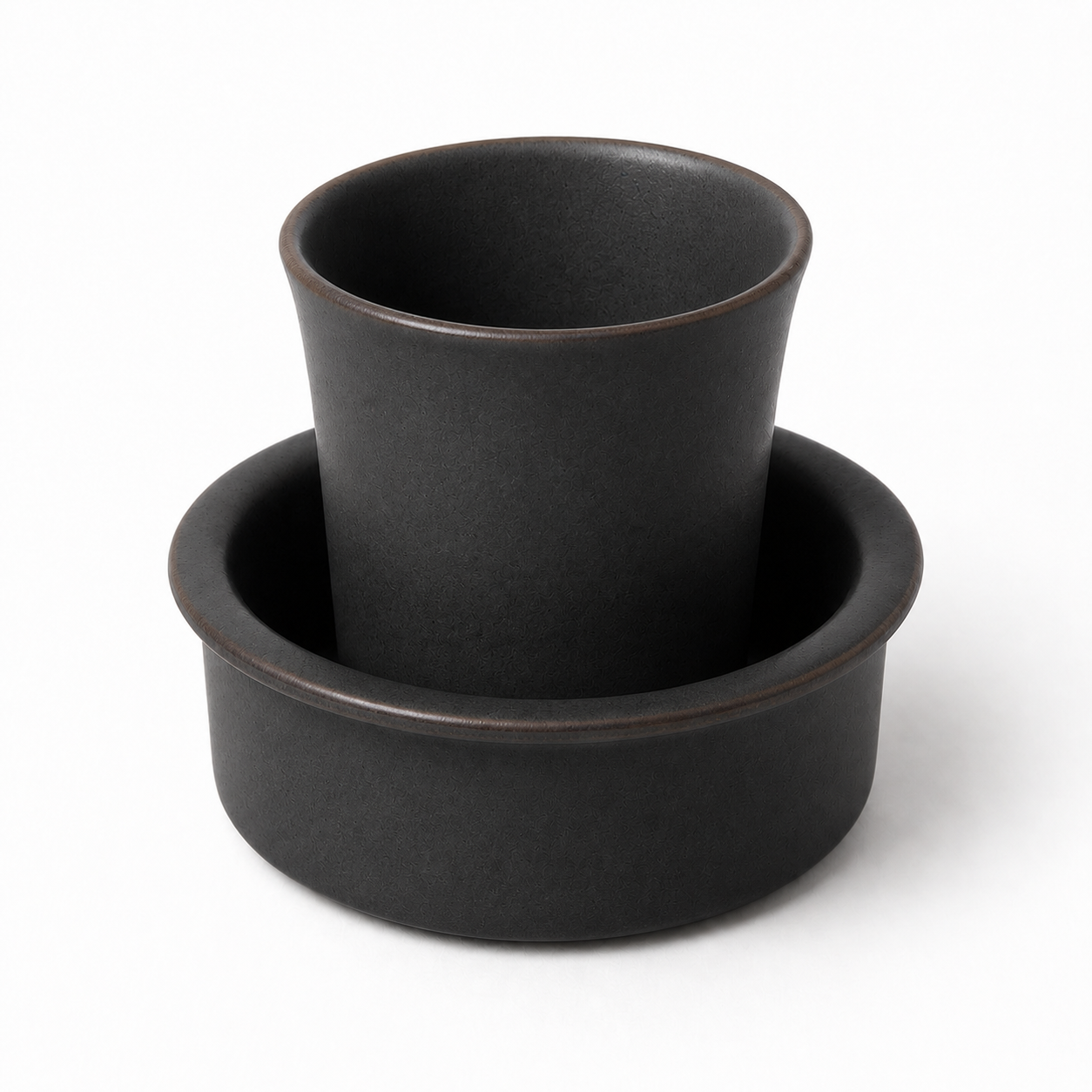The Filter in Charcoal — hand-thrown stoneware filter coffee cup and saucer by Slowatom