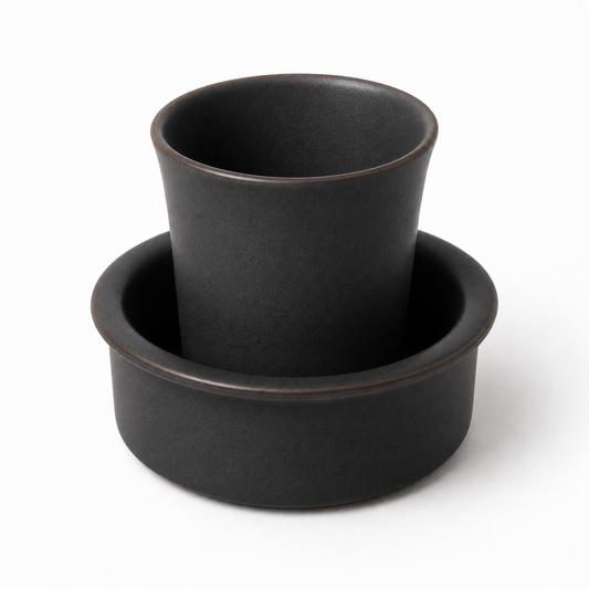 The Filter in Charcoal — hand-thrown stoneware filter coffee cup and saucer by Slowatom