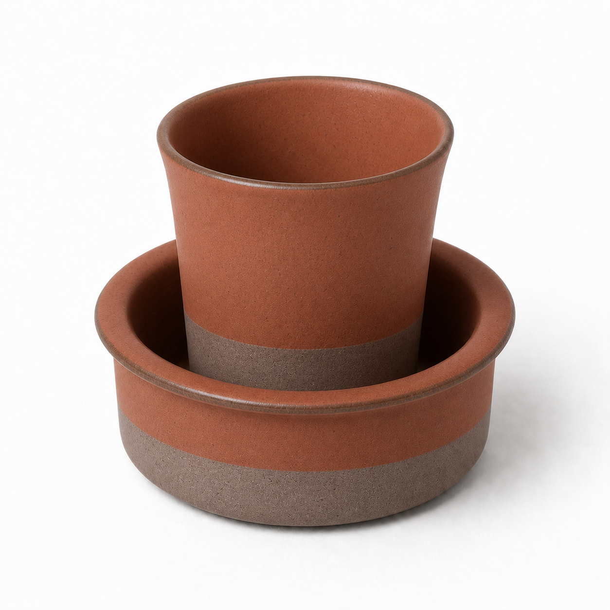 The Filter in Sienna — hand-thrown stoneware filter coffee cup and saucer by Slowatom